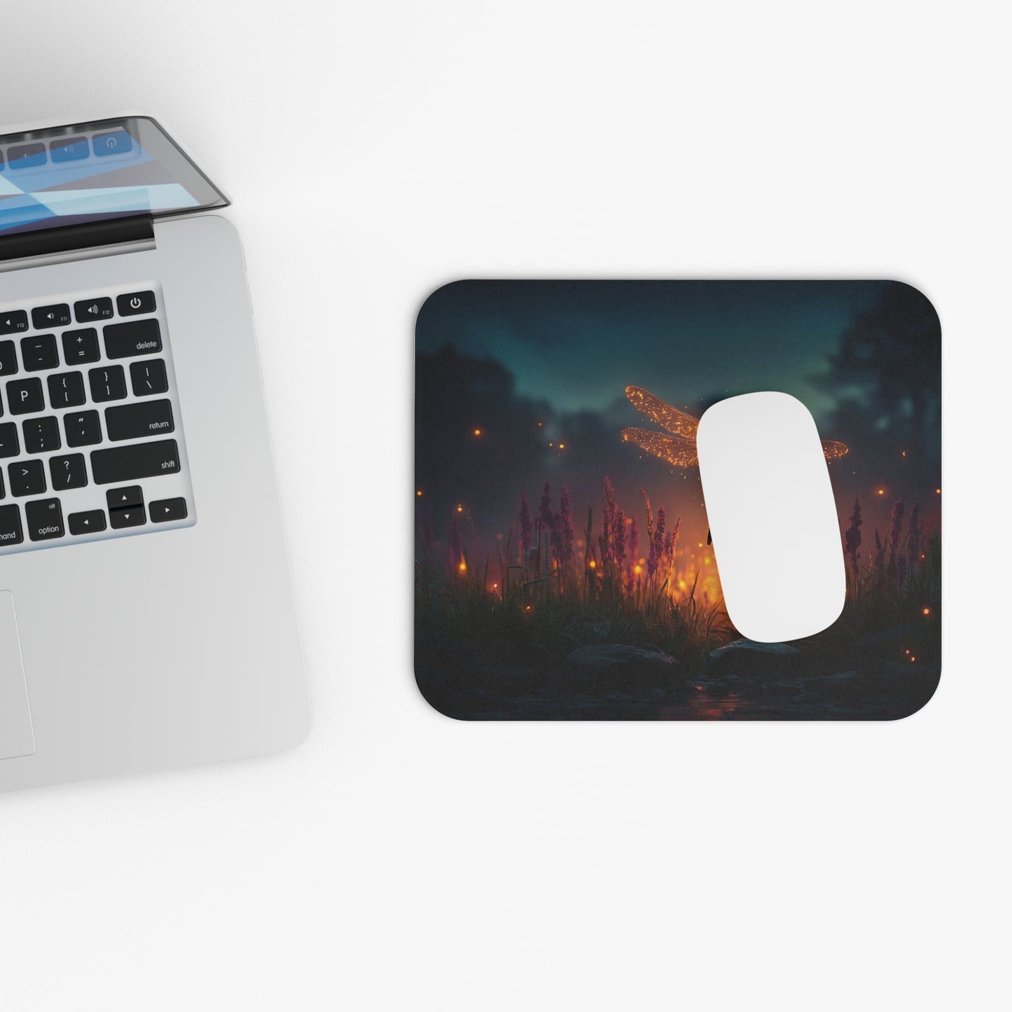 Luminescent Dragonfly Mouse Pad – Twilight Meadow Dreamscape