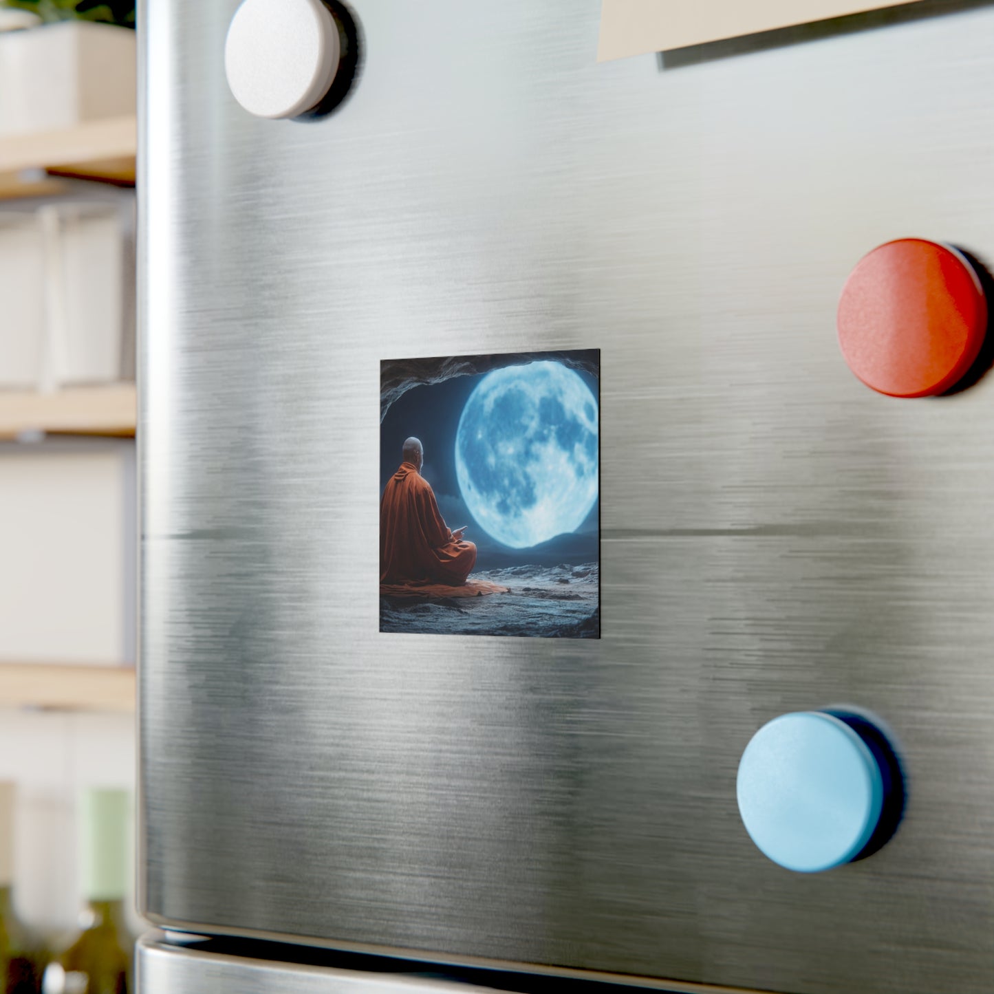Moonlit Monk Meditation Magnet – Serene Night Sanctuary
