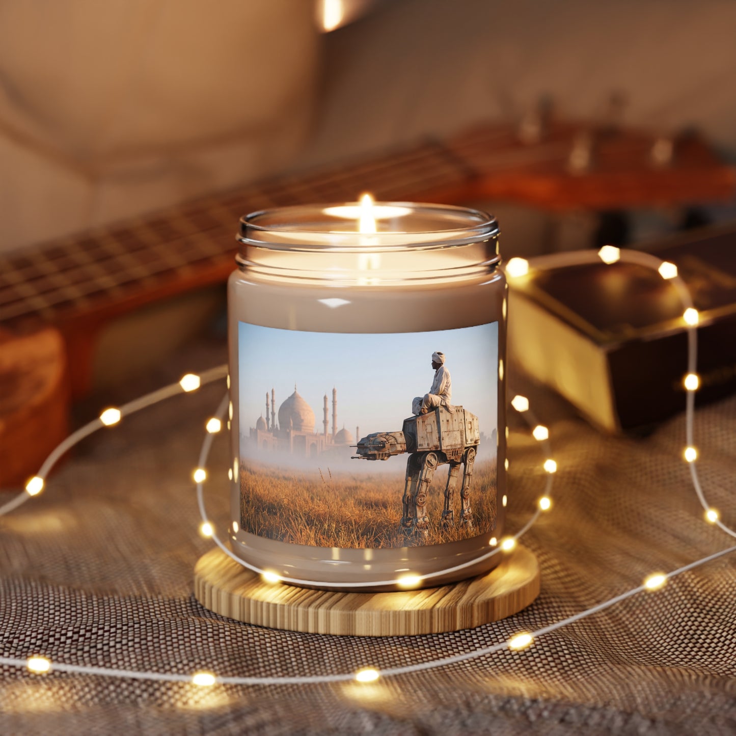 Taj Mahal AT-AT Scented Soy Candles with White Lid, 9oz – Silent Journey Through Golden Fields