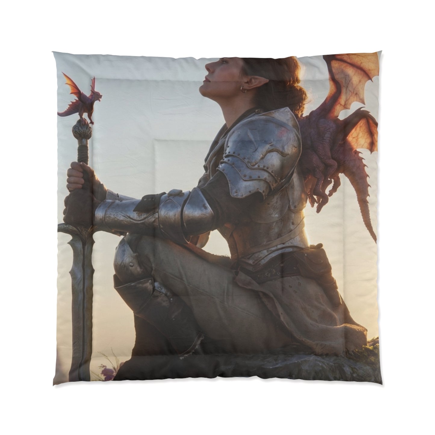 Dragonborne Sentinel Comforter – Sunset Peak Guardian Dreamscape