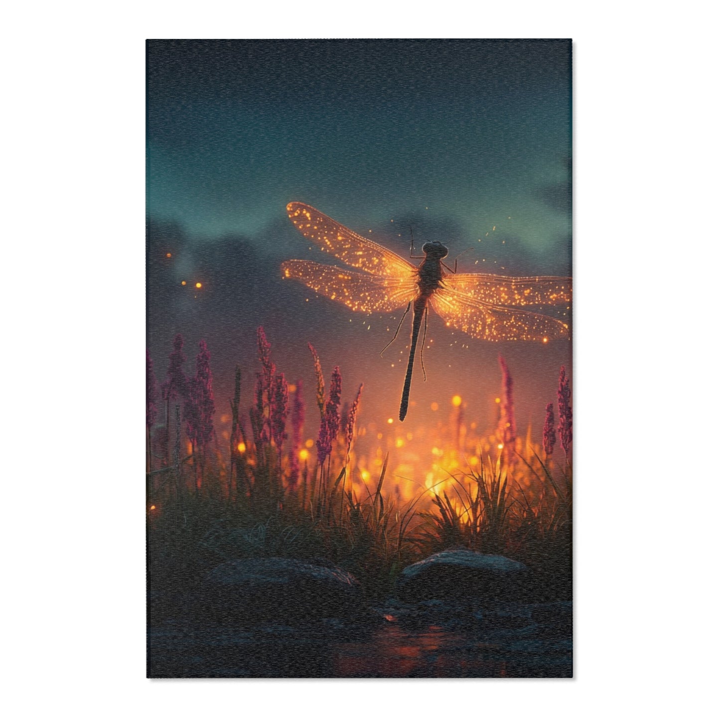 Glowing Dragonfly Area Rug – Twilight Meadow Dreamscape