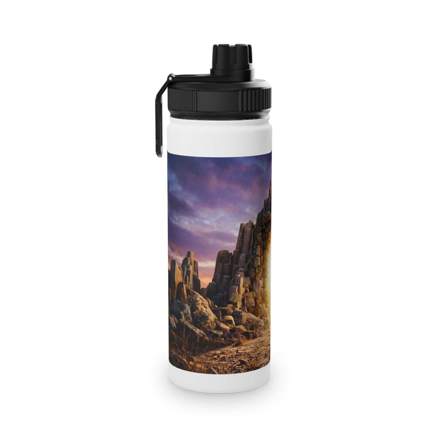 Celestial Portal Stainless Steel Water Bottle, Sports Lid – Sunlit Stone Gateway
