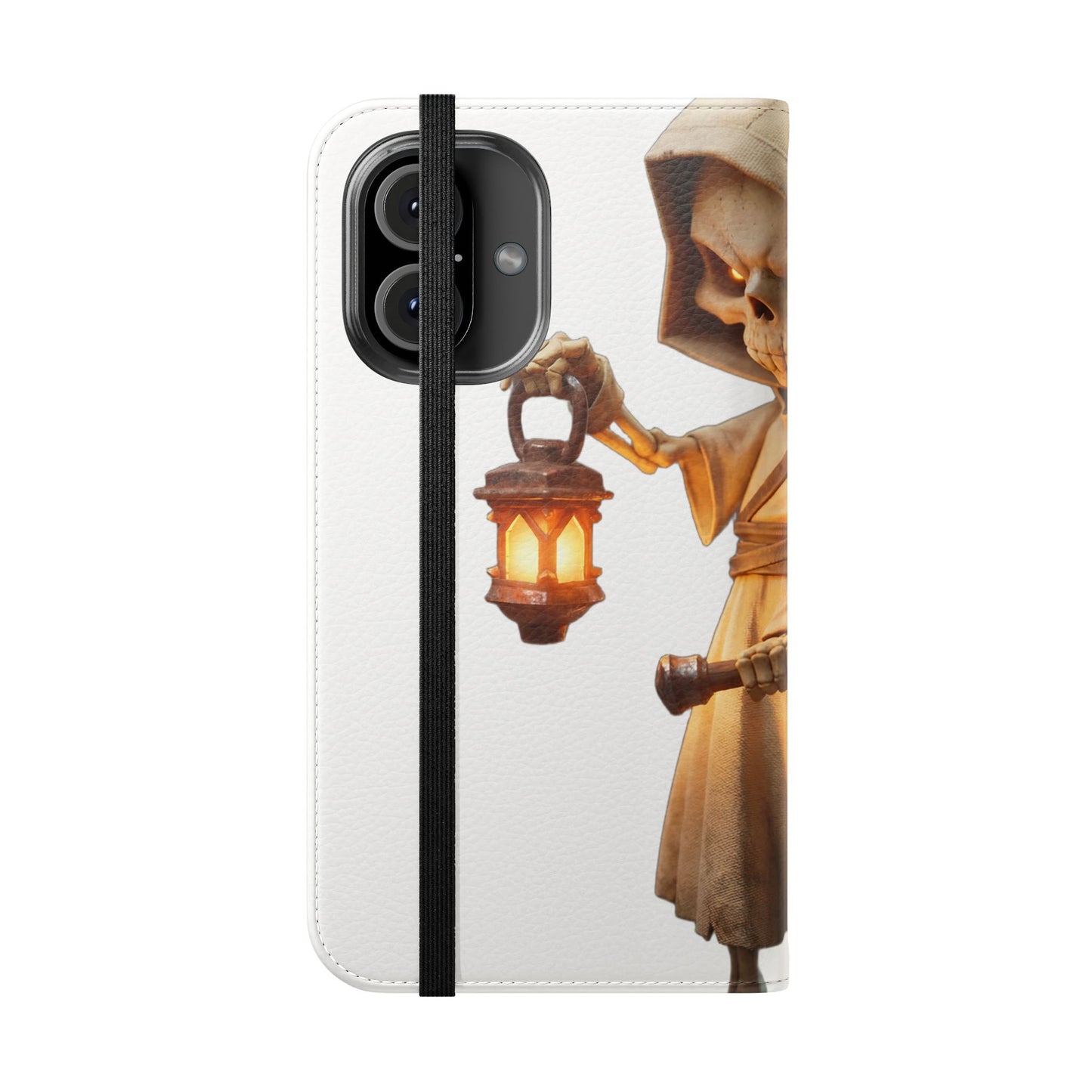 Lantern-Bearing Sentinel Flip Cases – Hooded Guardian with Scythe and Warm Glow