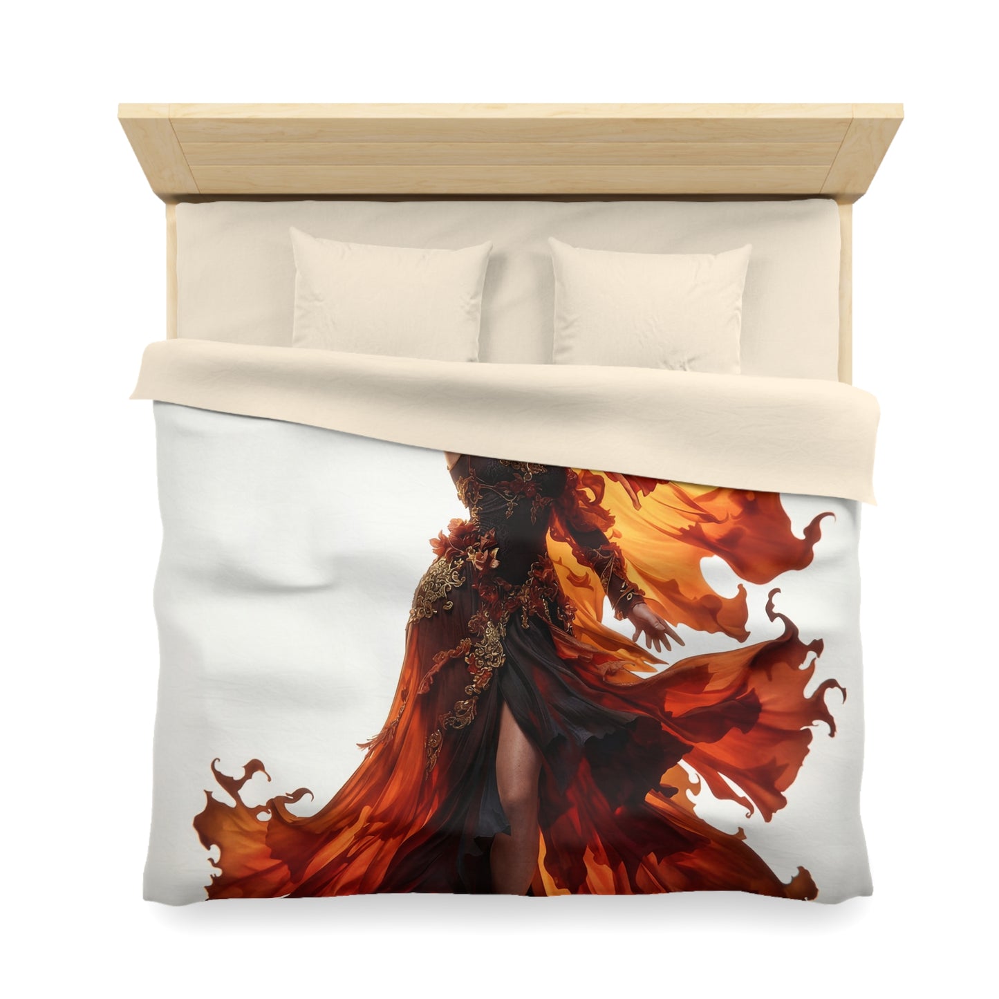 Crimson Phoenix Dancer Microfiber Duvet Cover – Flame-Swept Elegance