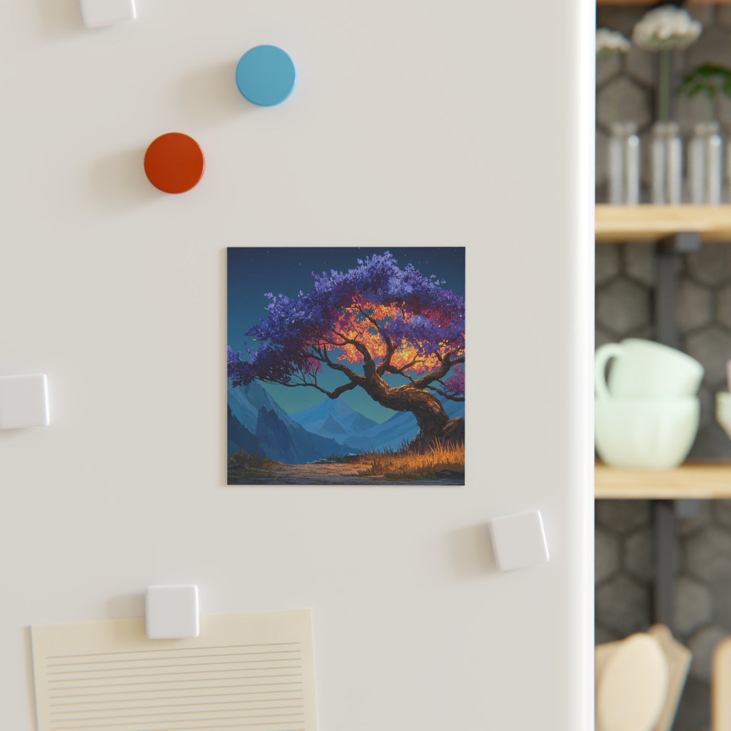 Celestial Tree Square Magnet – Twilight Bloom Guardian