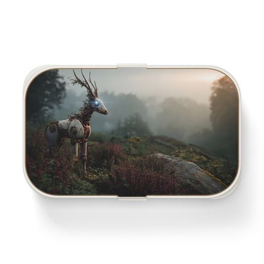 Cybernetic Stag Bento Lunch Box – Glowing Eye in the Misty Glen