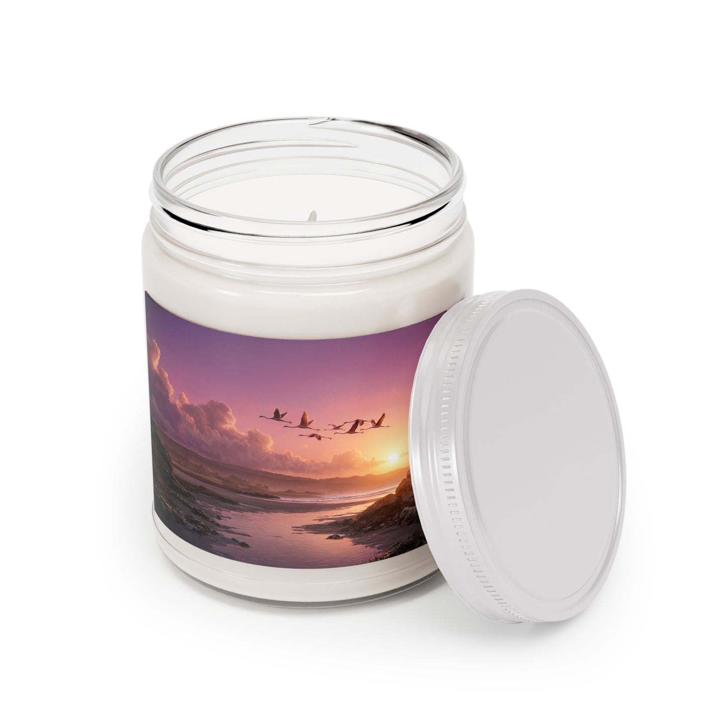 Flamingo Sunset Scented Soy Candles with White Lid, 9oz – Pink Sky Migration