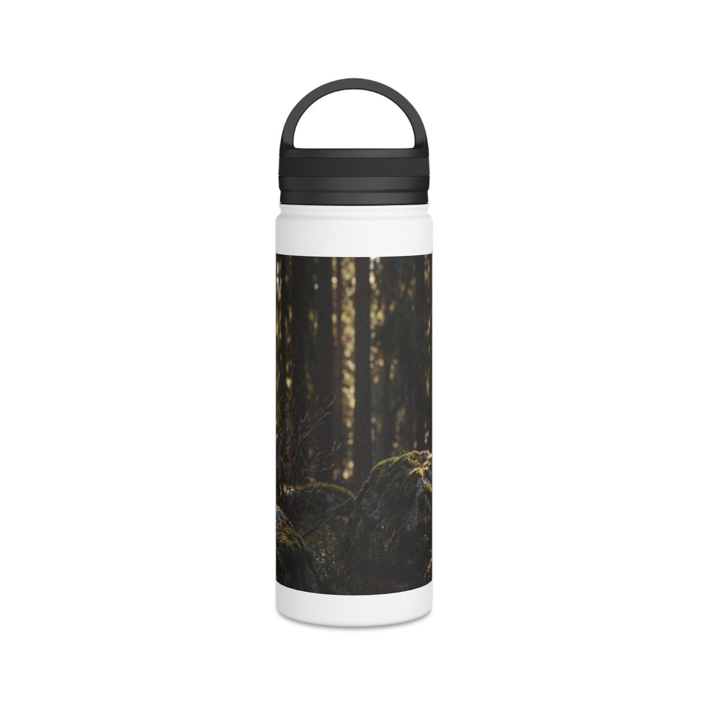 Winged Wolf in Sunlit Forest Stainless Steel Water Bottle, Handle Lid – Guardian of the Mossy Glade