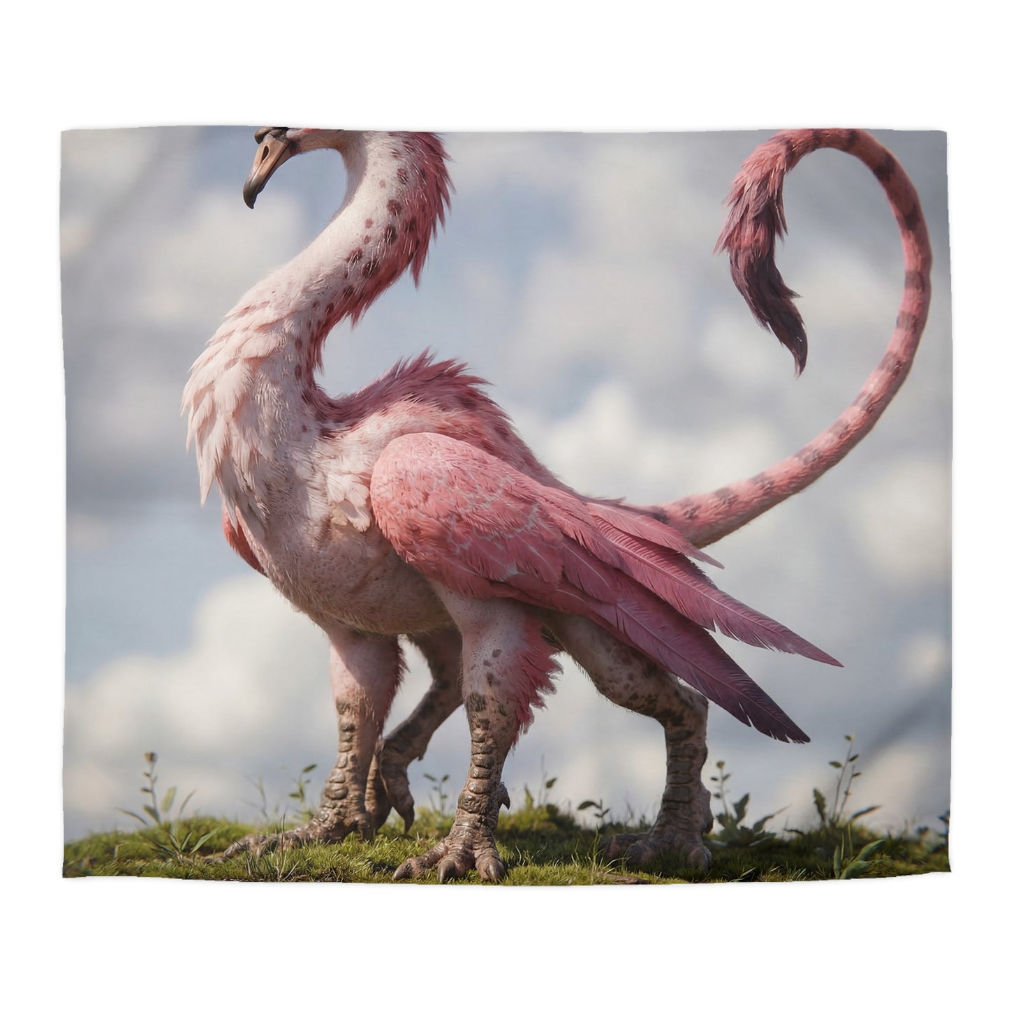 Pink Dawn Sentinel Duvet Cover – Soft Feathers on a Misty Shore