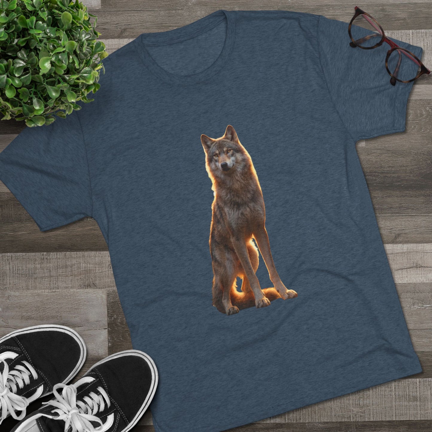 Solitary Wolf Unisex Tri-Blend Crew Tee – Golden Hour Sentinel Portrait