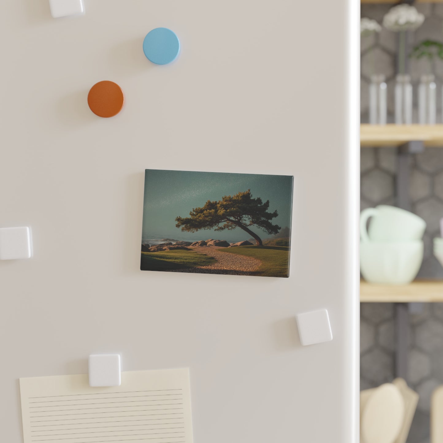 Starlit Sentinel Pine Button Magnet, Rectangle (1 & 10 pcs) – Moonlit Coastwatcher