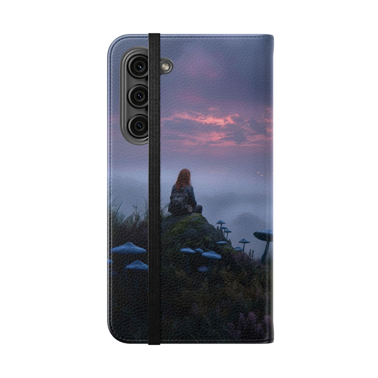 Misty Hilltop Flip Cases – Red-Haired Wanderer at Twilight