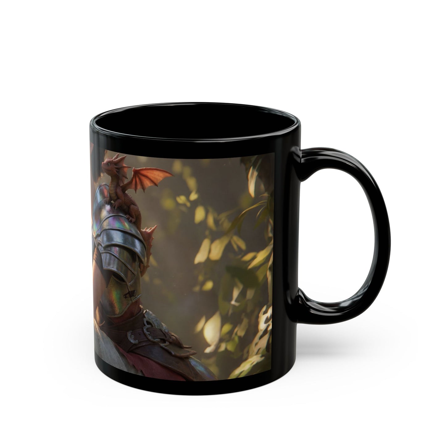 Elven Sentinel with Dragon Companion Black Mug – Sunlit Grove Rest