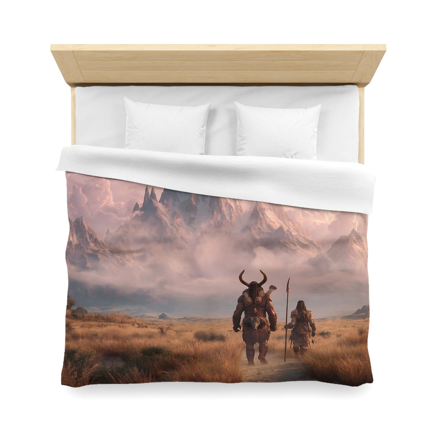 Mountain Sentinel Microfiber Duvet Cover – Twilight Ascent Through Mist
