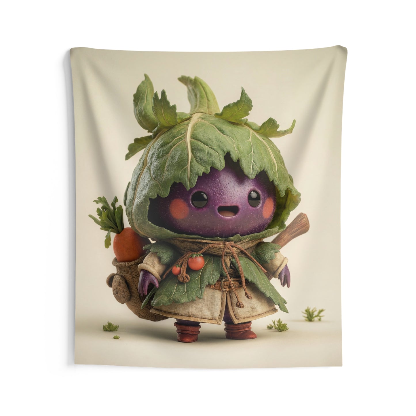 Purple Eggplant Guardian Indoor Wall Tapestries – Leaf-Crowned Harvest Hero