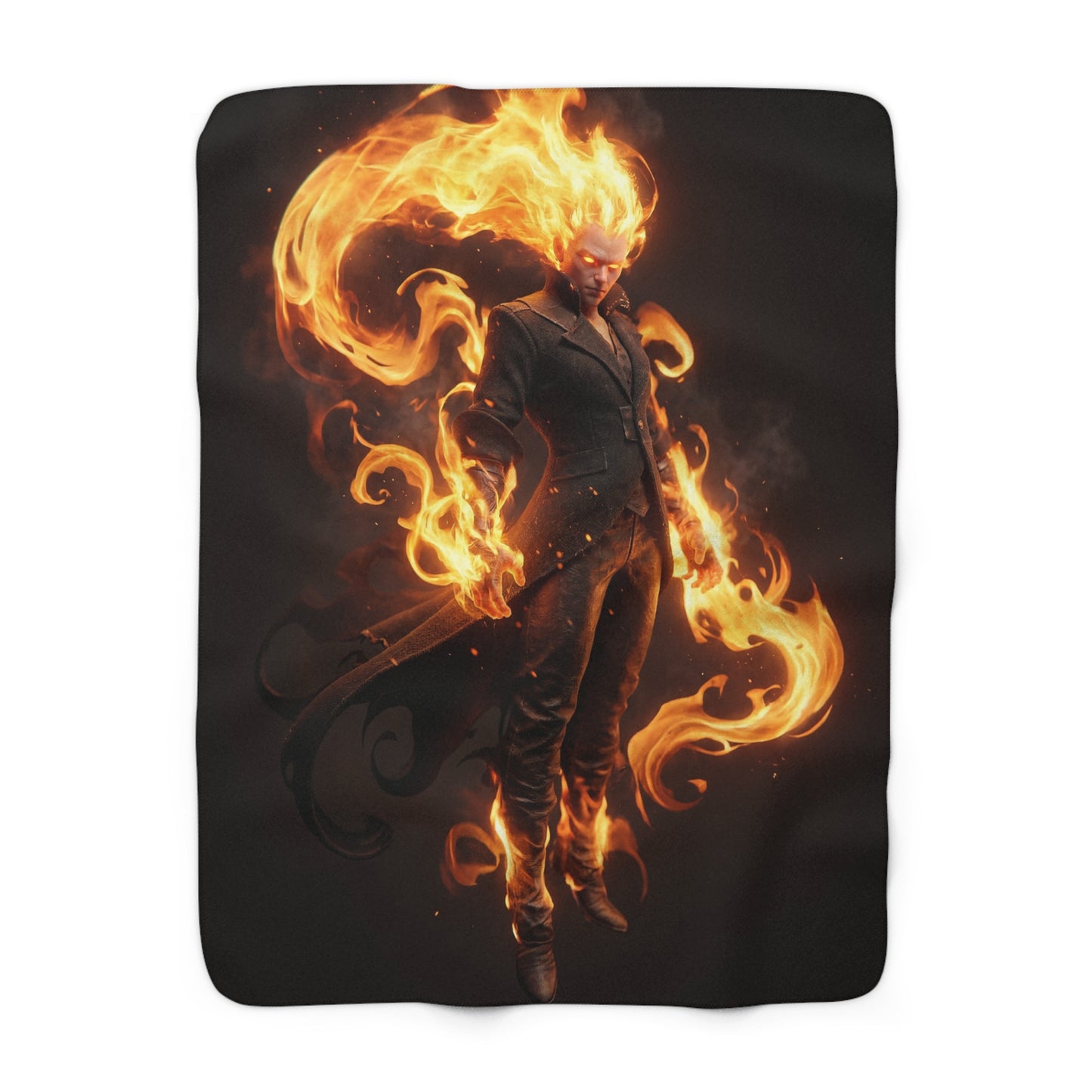 Fiery Sentinel Sherpa Fleece Blanket – Embers of the Unyielding Flame