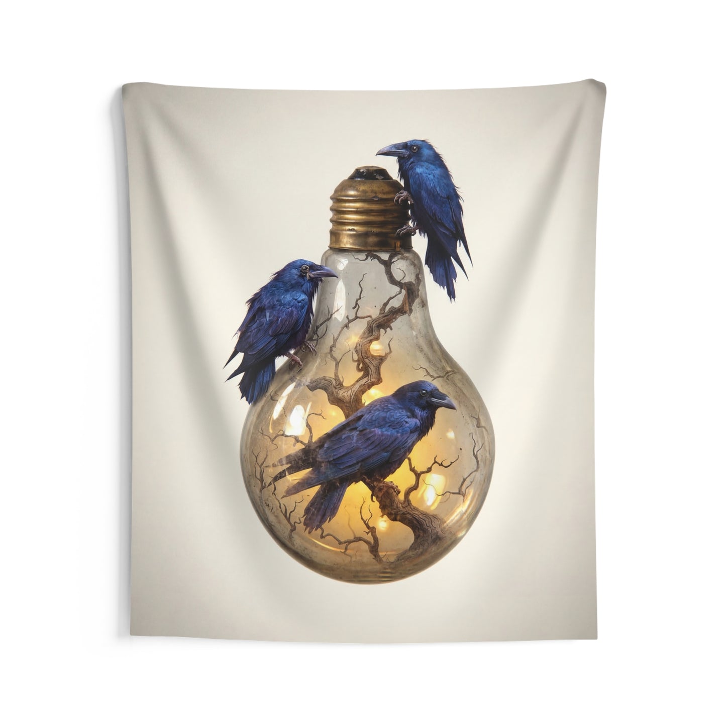 Ravens in the Lightbulb Indoor Wall Tapestries – Whispers of Forgotten Wisdom
