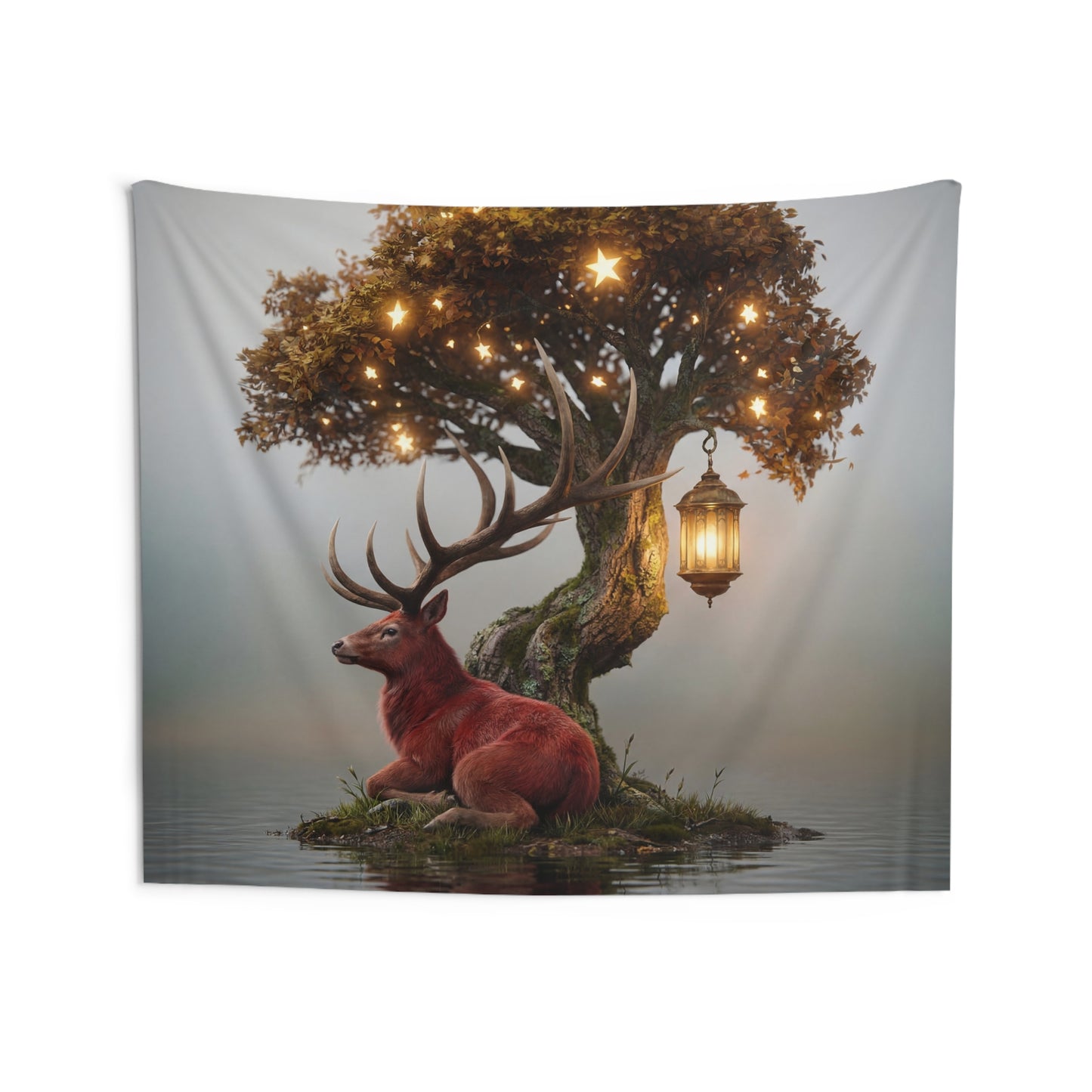 Starlit Stag by the Water Indoor Wall Tapestries – A Quiet Moment in the Twilight Woods