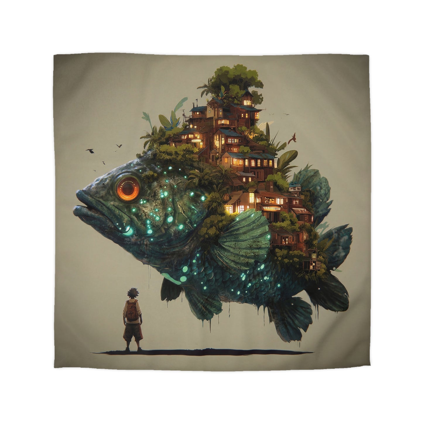 Bioluminescent Fish Village Microfiber Duvet Cover – Home Within the Deep