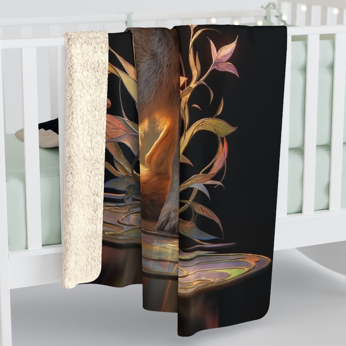 Regal Wolf Throne Sherpa Fleece Blanket – Golden Light & Art Nouveau Grace