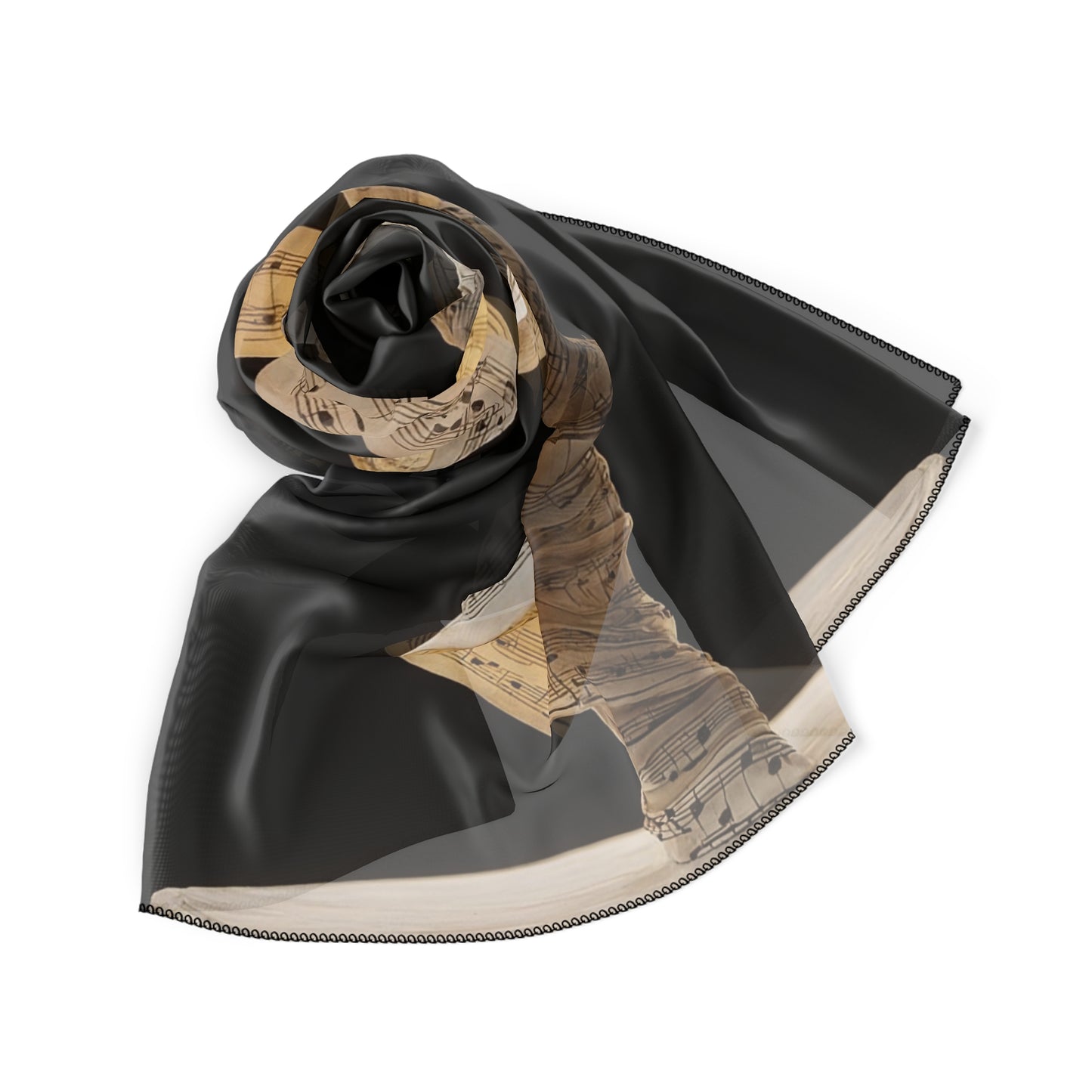 Music-Swathed Dancer Poly Scarf – Golden Note Whirlwind