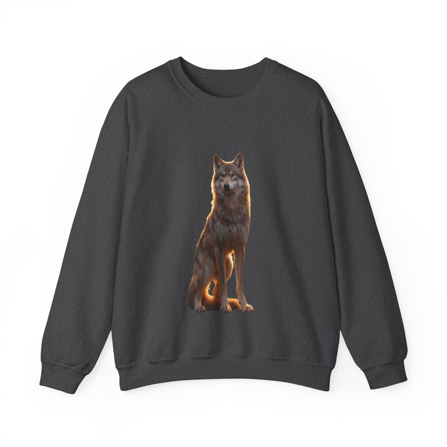Twilight Sentinel Wolf Crewneck Sweatshirt – Golden Hour Guardian Portrait