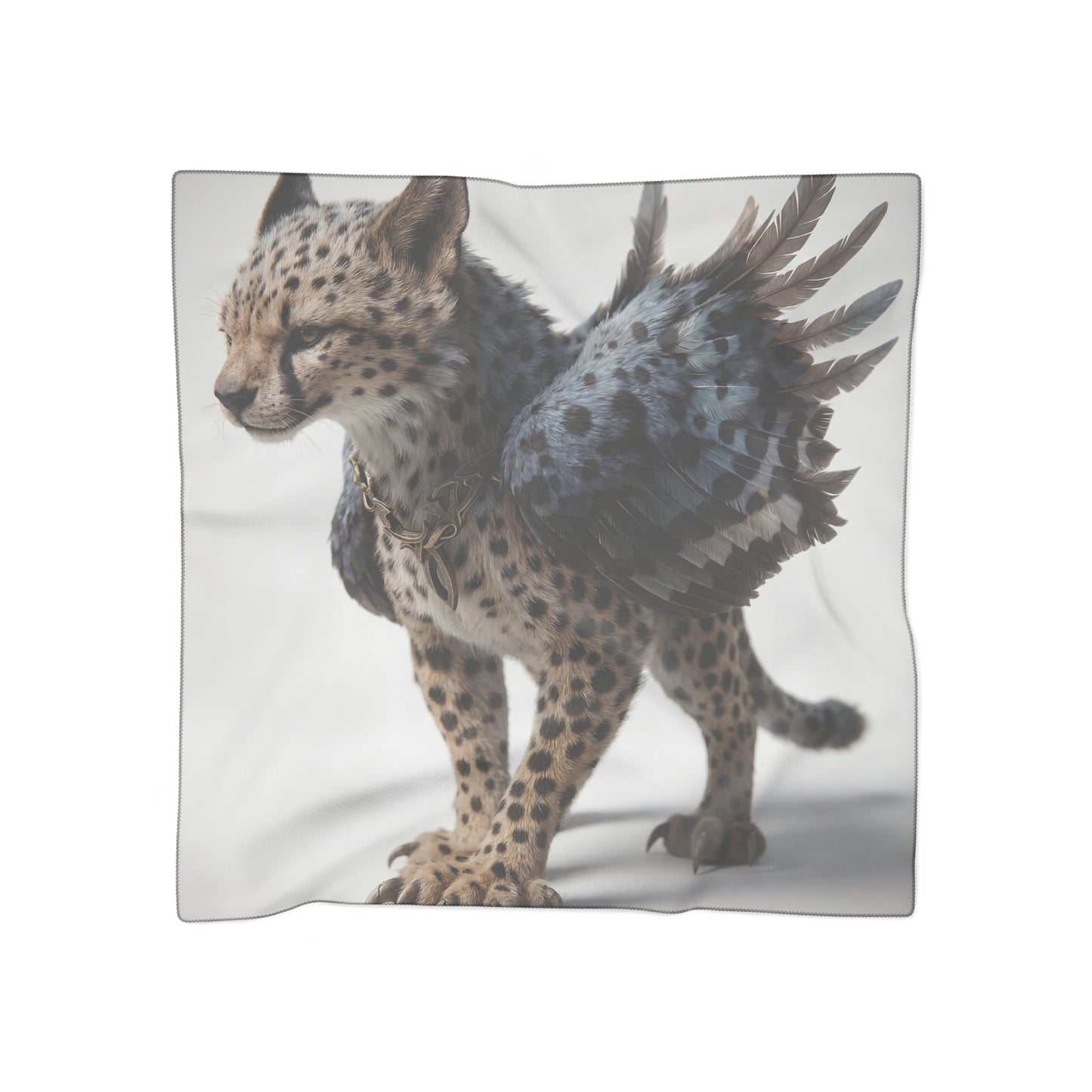 Winged Cheetah Poly Scarf – Shadowed Feathered Grace