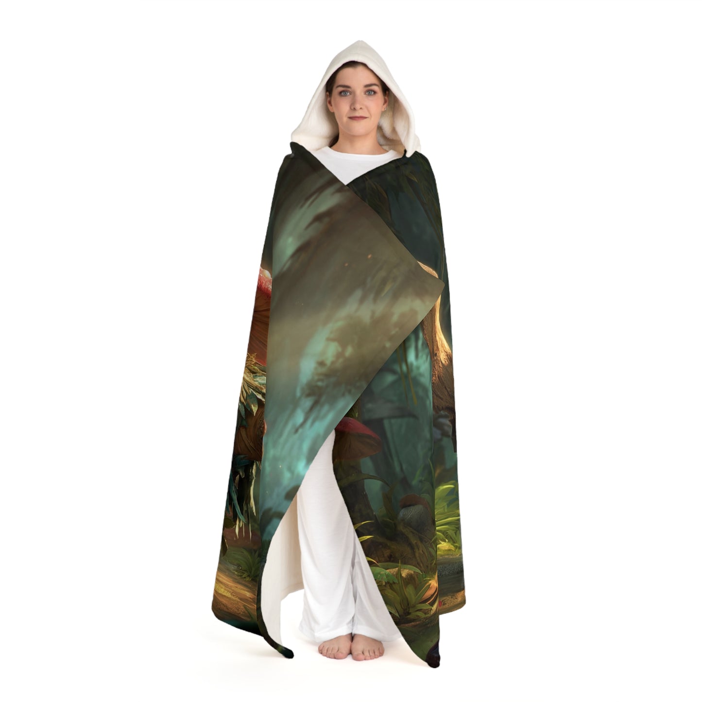 Moss-Clad Mushroom Sentinel Sherpa Fleece Blanket – Amber Grove Guardian