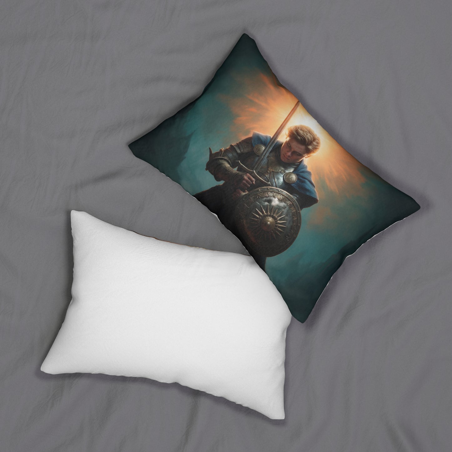 Dawn-Forged Knight Spun Polyester Lumbar Pillow – Sunburst Resolve