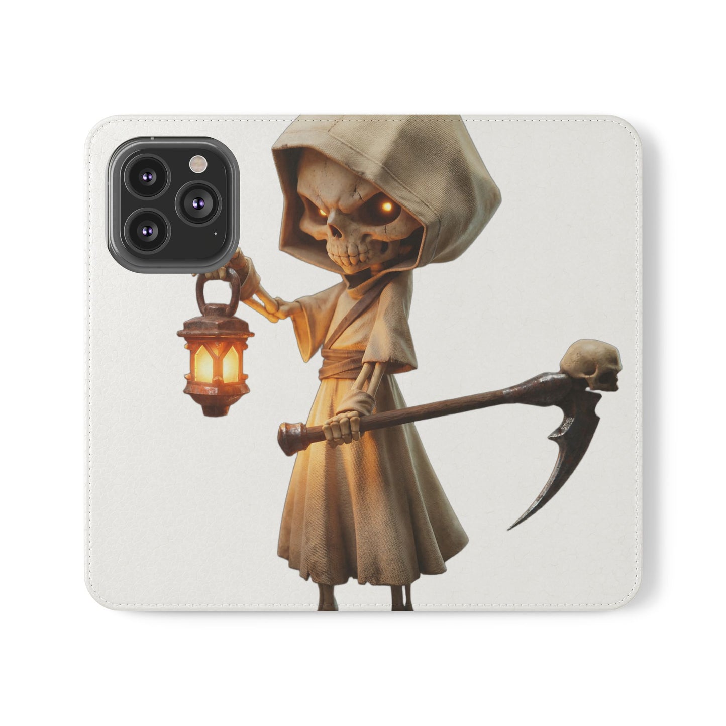 Lantern-Bearing Sentinel Flip Cases – Hooded Guardian with Scythe and Warm Glow