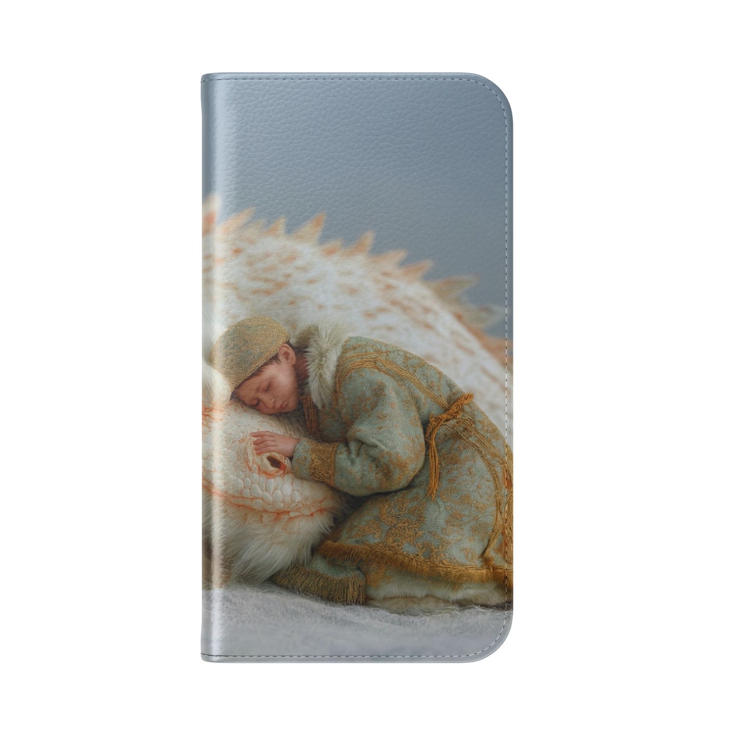 Sleeping Child and Dragon Flip Cases – Snowy Guardian Embrace
