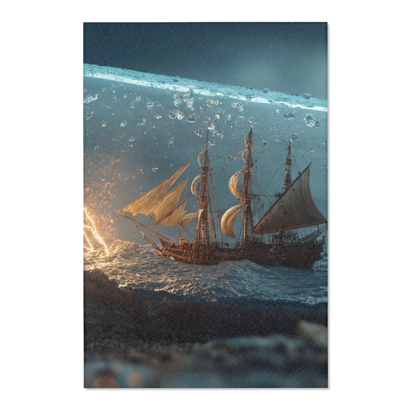 Storm-Sailed Ship in Bottle Area Rug – Captured Gale on Pebbled Shore