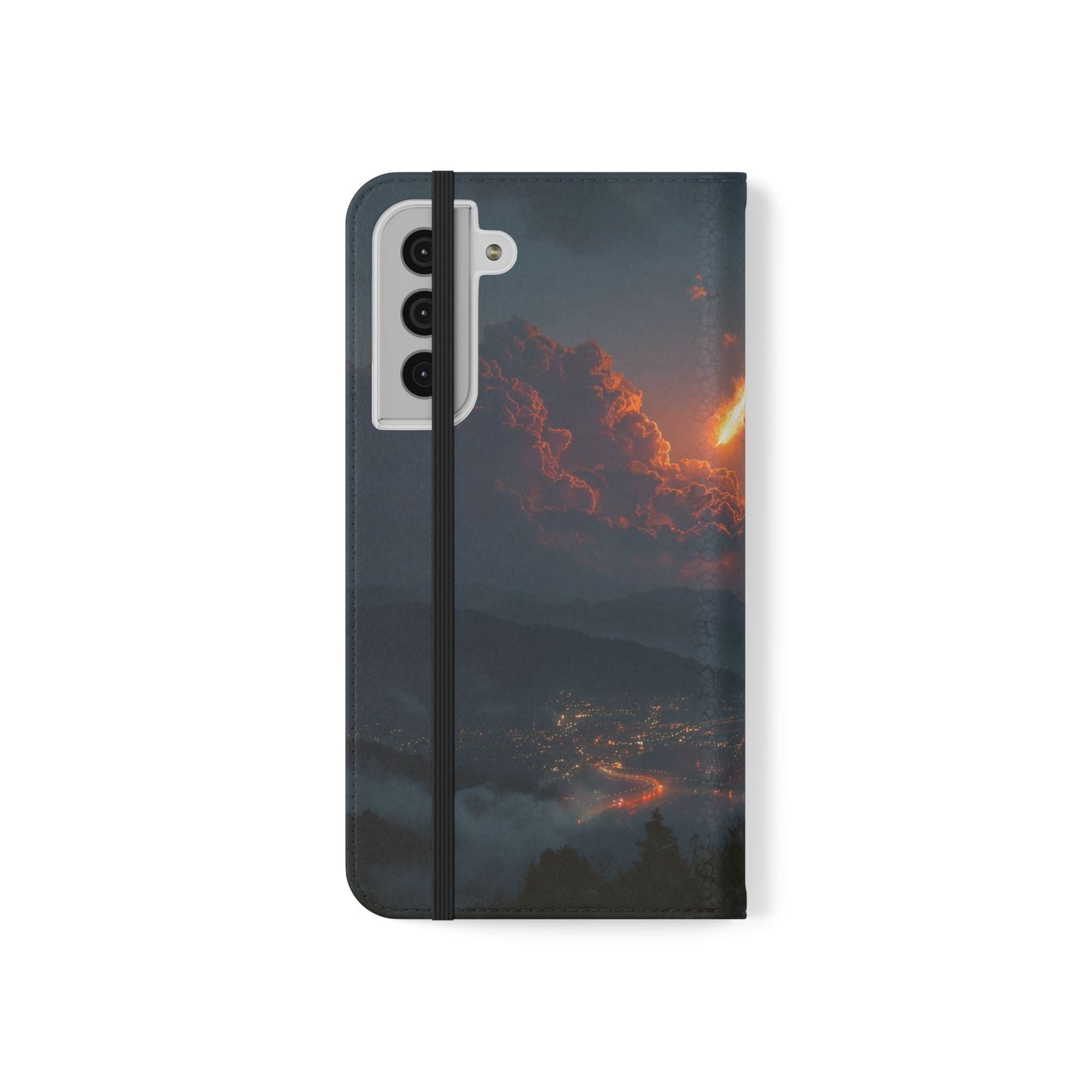 Meteor Over Valley Flip Cases – Crimson Sky Sentinel Cover