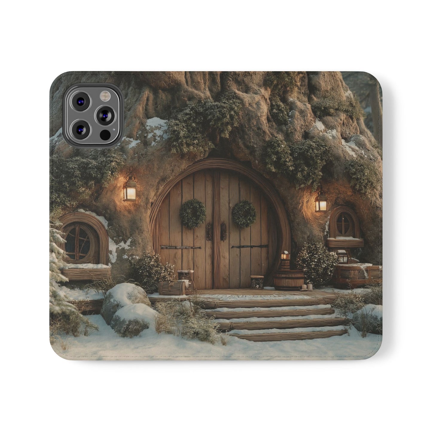 Hobbit Hole Flip Cases – Cozy Winter Doorway Scene