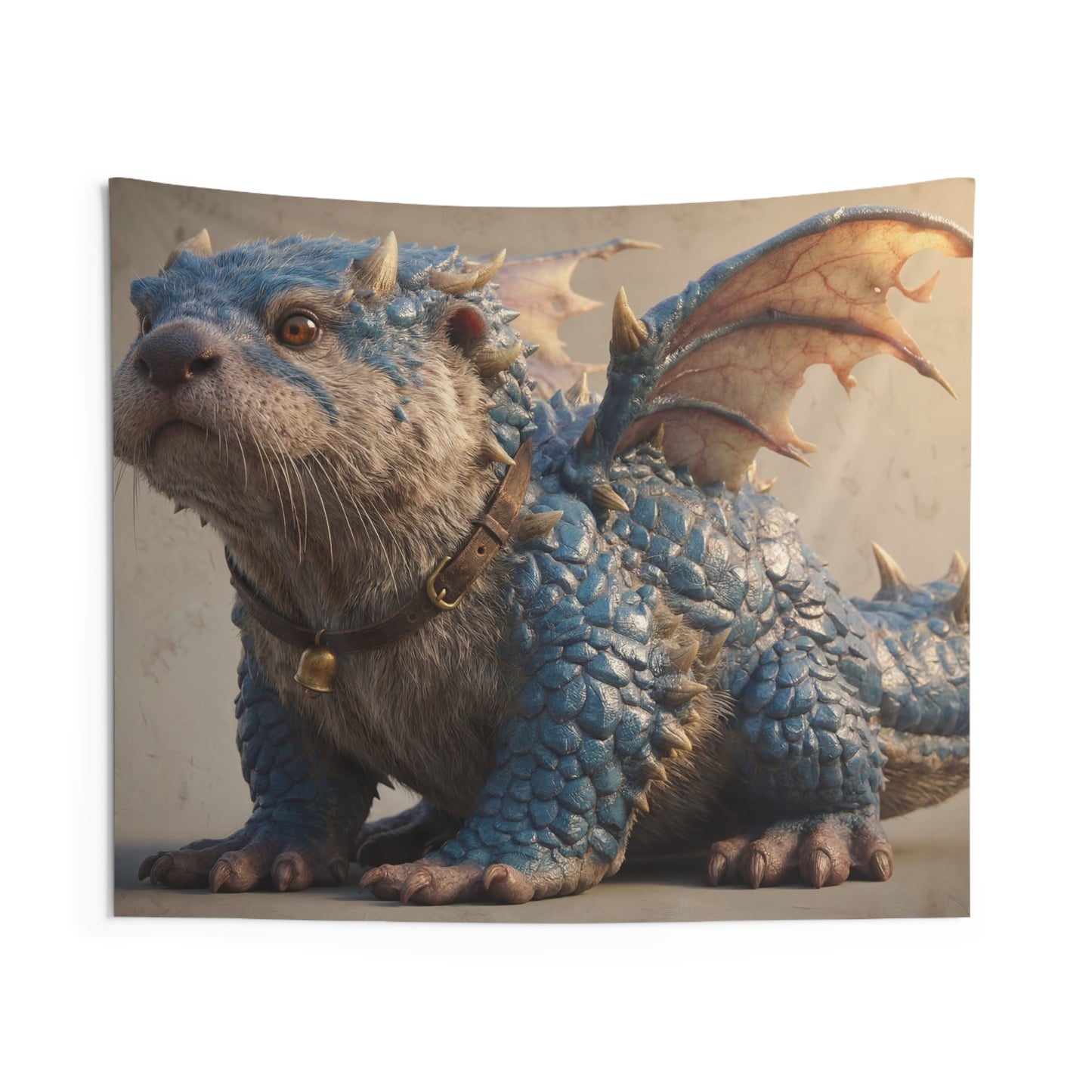Blue Dragon Otter Indoor Wall Tapestries – Whimsical Guardian with Bell Collar