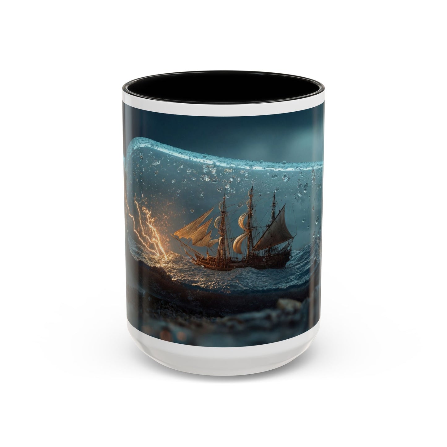 Stormbound Galleon Accent Coffee Mug (11, 15oz) – Bottle of Sea and Lightning