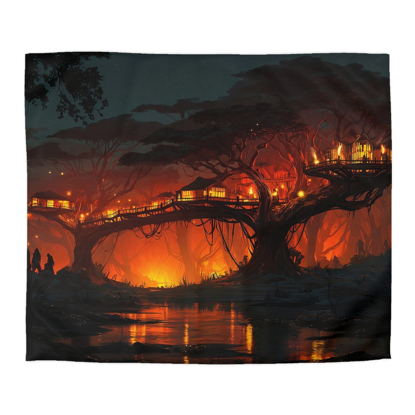 Treehouse Village Duvet Cover – Warm Glow Through Starlit Canopy