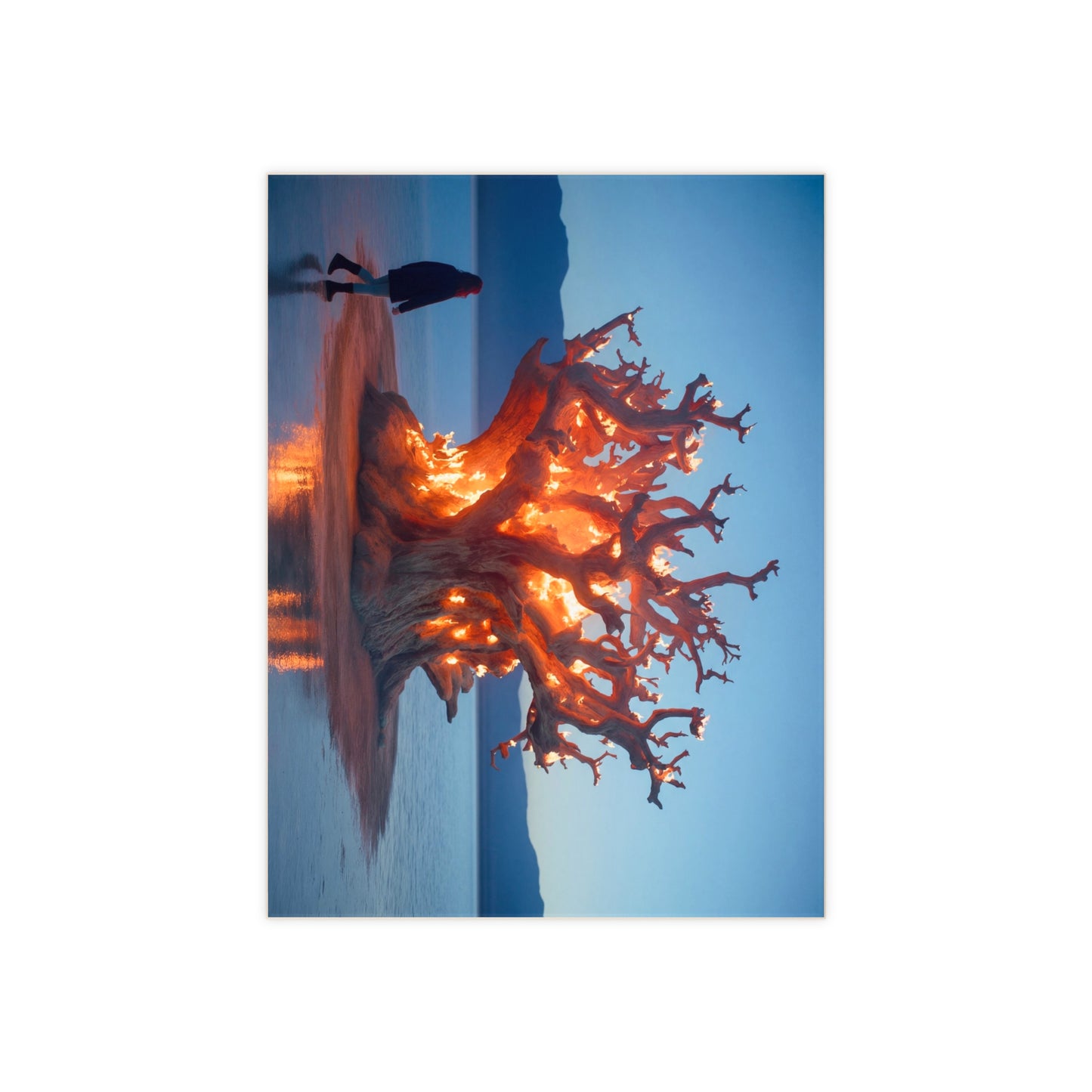 Burning Tree Ceramic Photo Tile – Solitary Witness to Twilight’s Fire