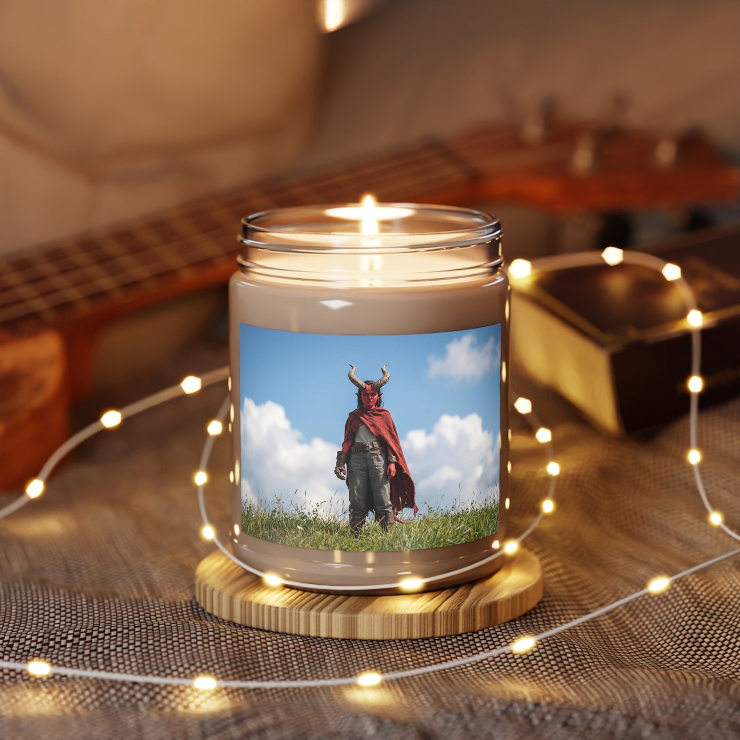 Red-Skinned Demon Warrior Scented Soy Candles with White Lid, 9oz – Standing Ground in Sunlit Grass