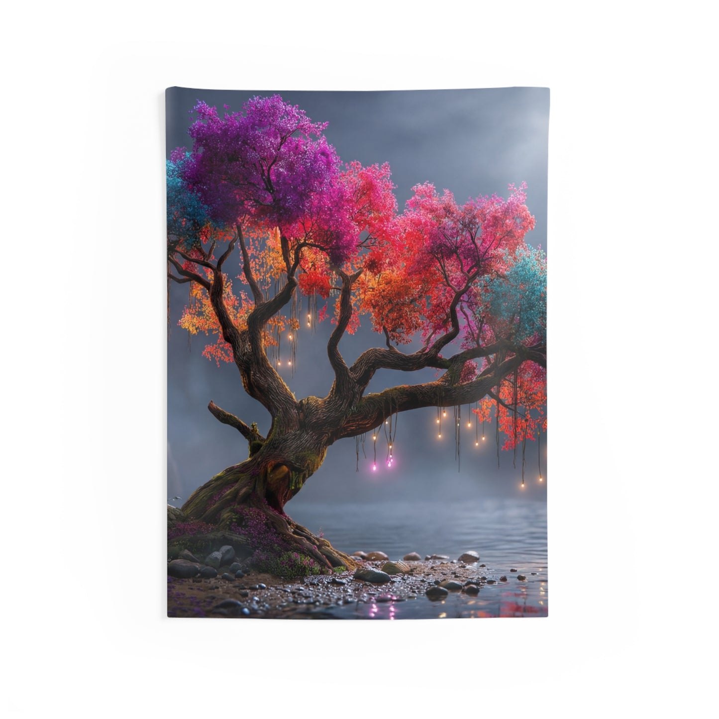 Chromatic Dream Tree Indoor Wall Tapestries – Moonlit Spectral Canopy