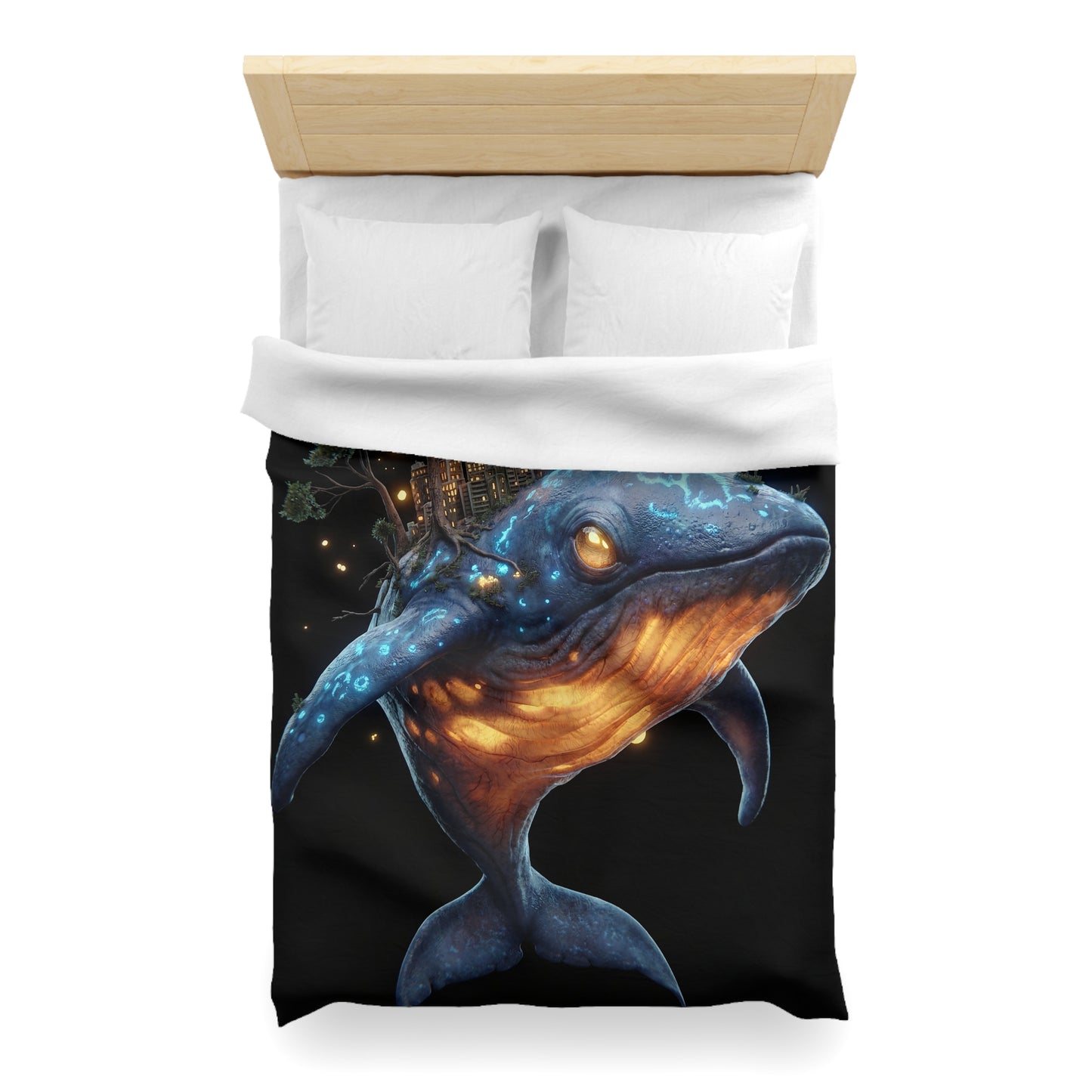 Bioluminescent Whale Sanctuary Duvet Cover – Floating City on a Gentle Giant