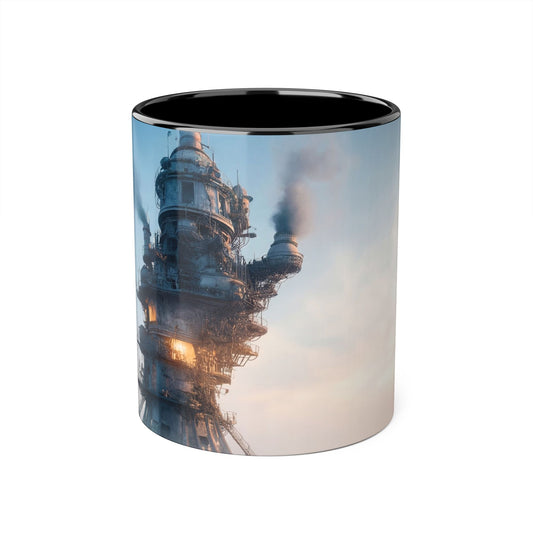 Rusty Tower Accent Mugs, 11oz – Steam-Rising Industrial Lighthouse