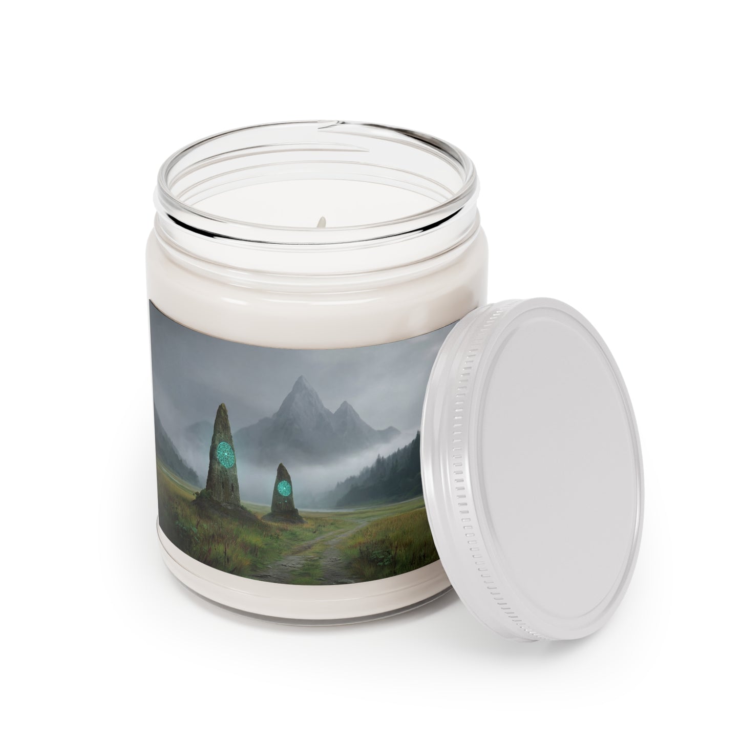 Ancient Portal Stones Scented Soy Candles with White Lid, 9oz – Whispering Mist Pathway