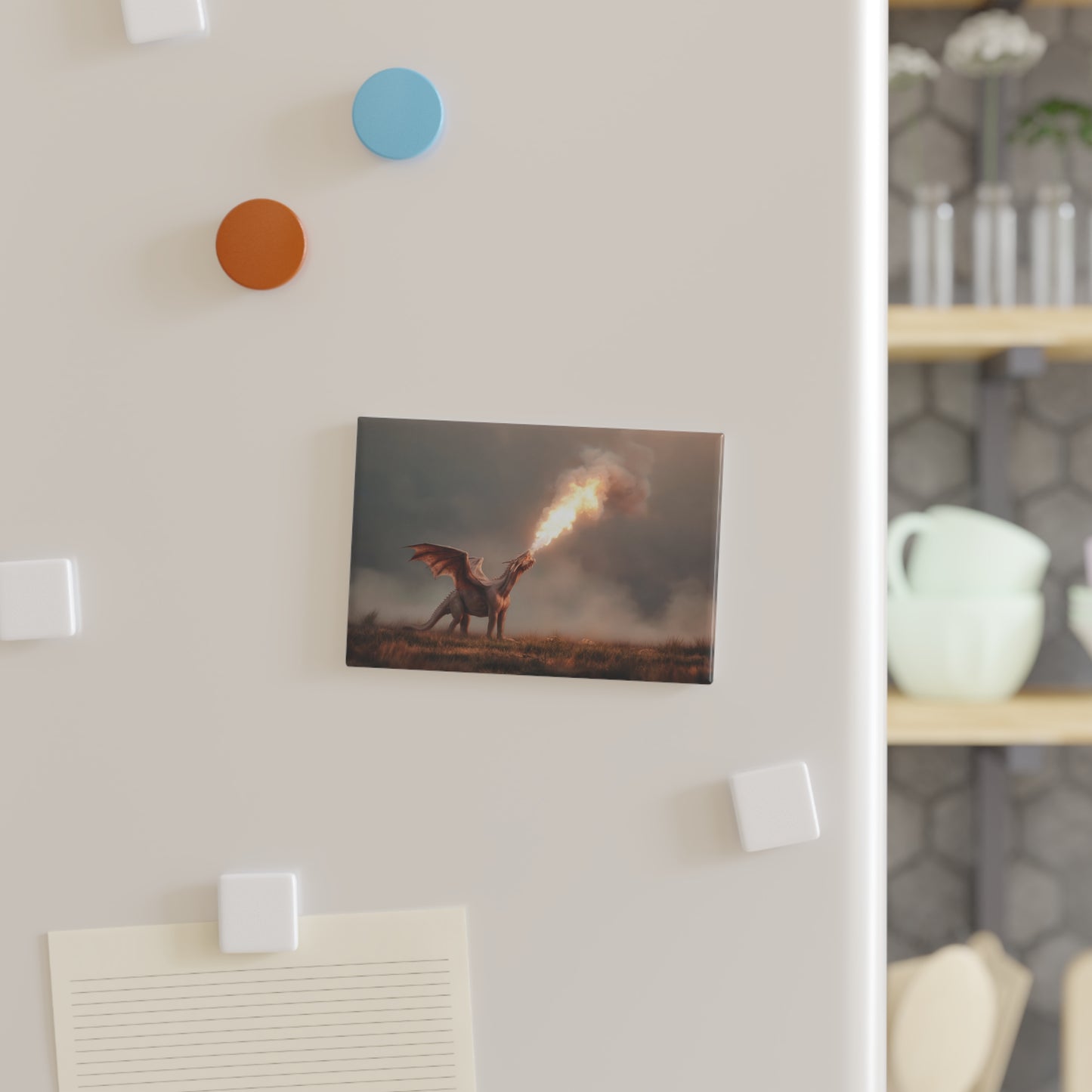 Dragon Fire Breath Button Magnet, Rectangle (1 & 10 pcs) – Sunset Fury on the Moor