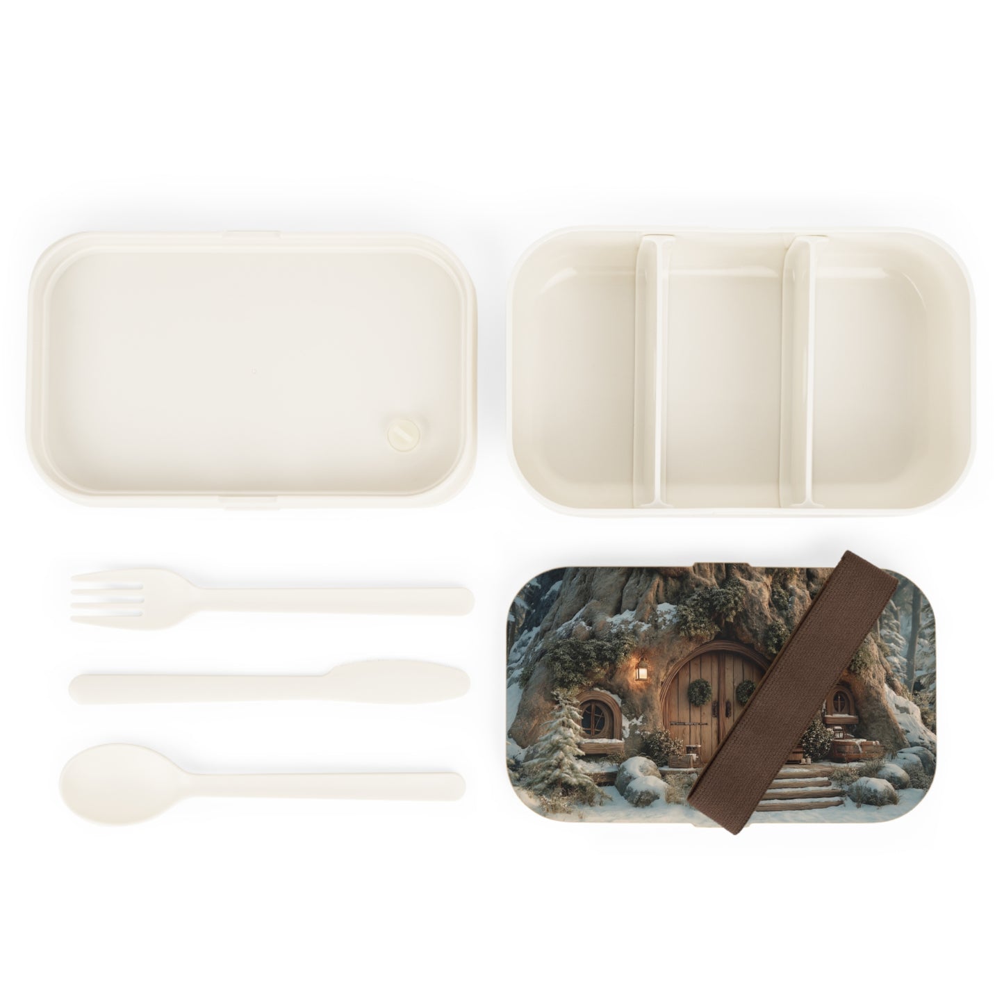 Winter Hollow Cottage Bento Lunch Box – Snow-Dusted Hearth Haven