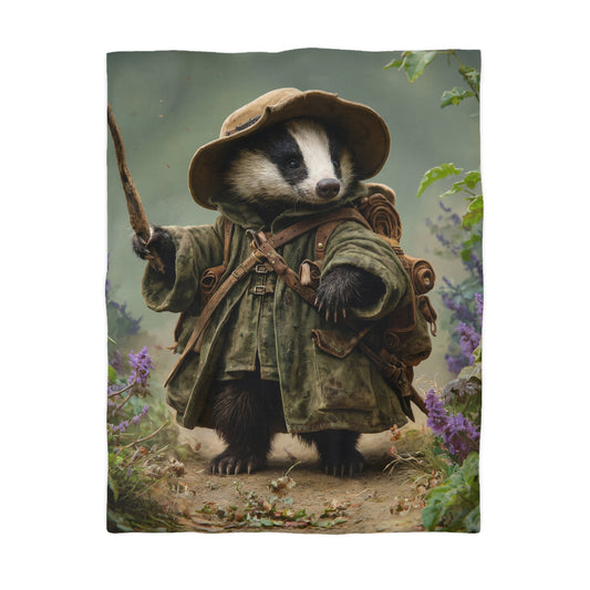 Badger Scout Microfiber Duvet Cover – Mossy Trail Through Purple Wilds