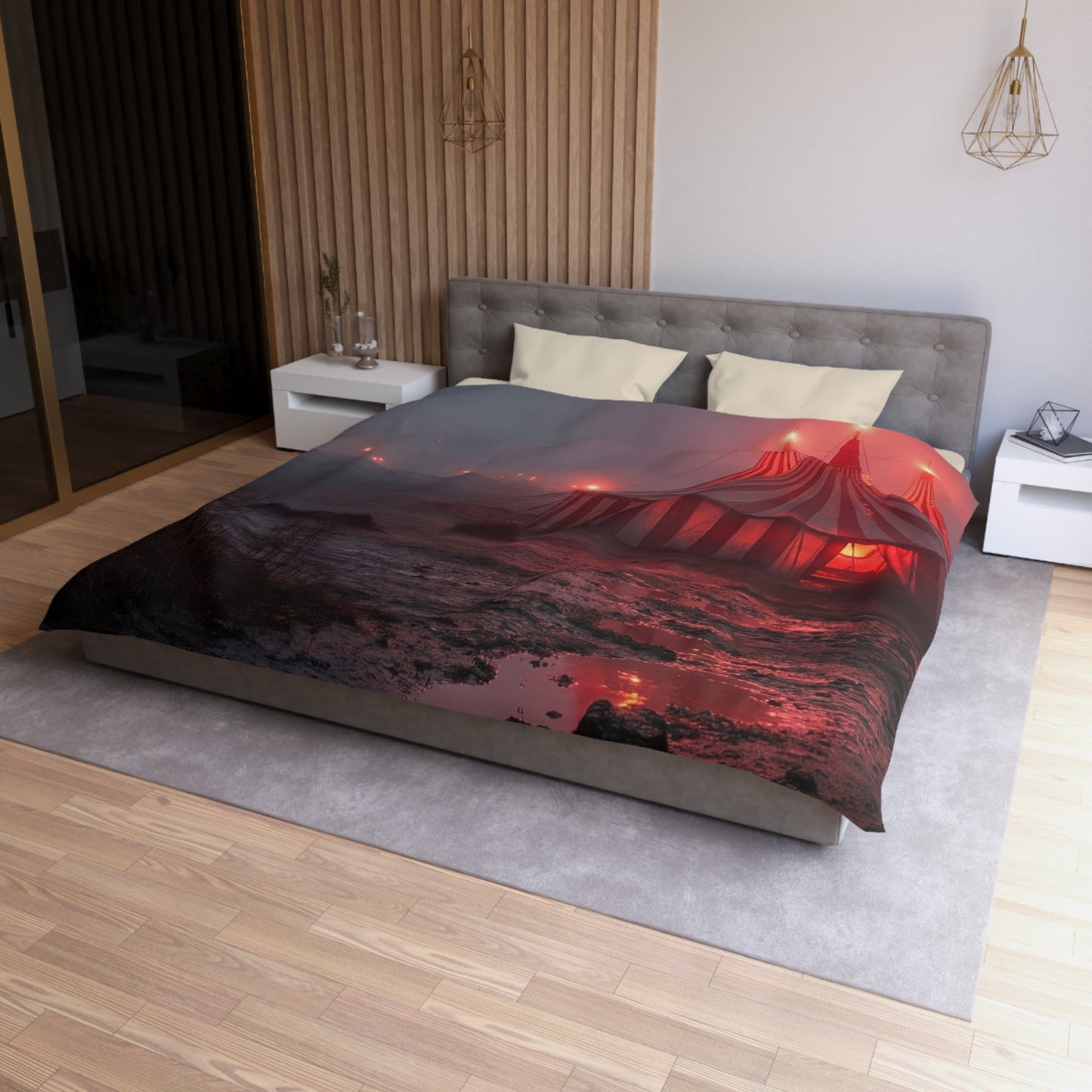 Crimson Carnival Tent Microfiber Duvet Cover – Whispers of the Fogbound Ring