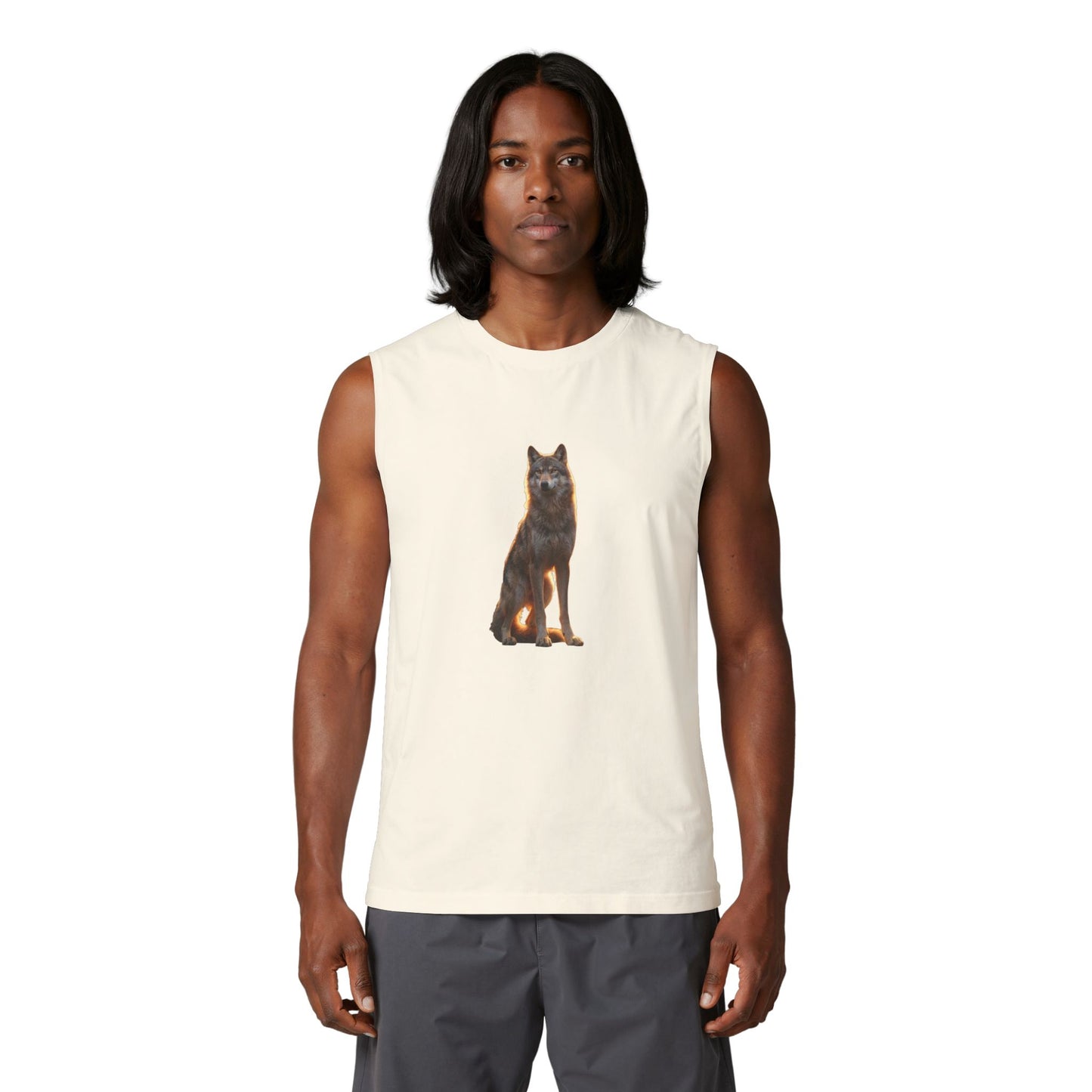 Golden Hour Wolf Jersey Muscle Tank – Sentinel at Dusk Graphic Tee