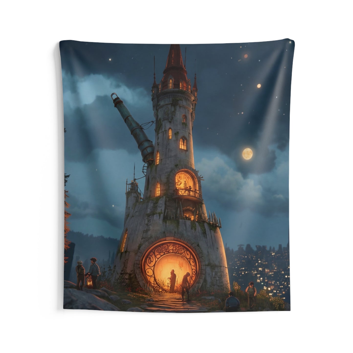 Starlit Observatory Tower Tapestry – Midnight Skywatcher’s Haven