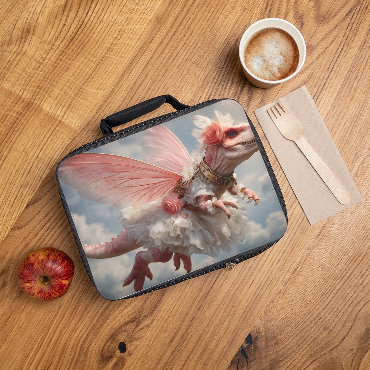Pink Winged Dinosaur Fairy Lunch Bag – Cloud-Draped Sky Ballet